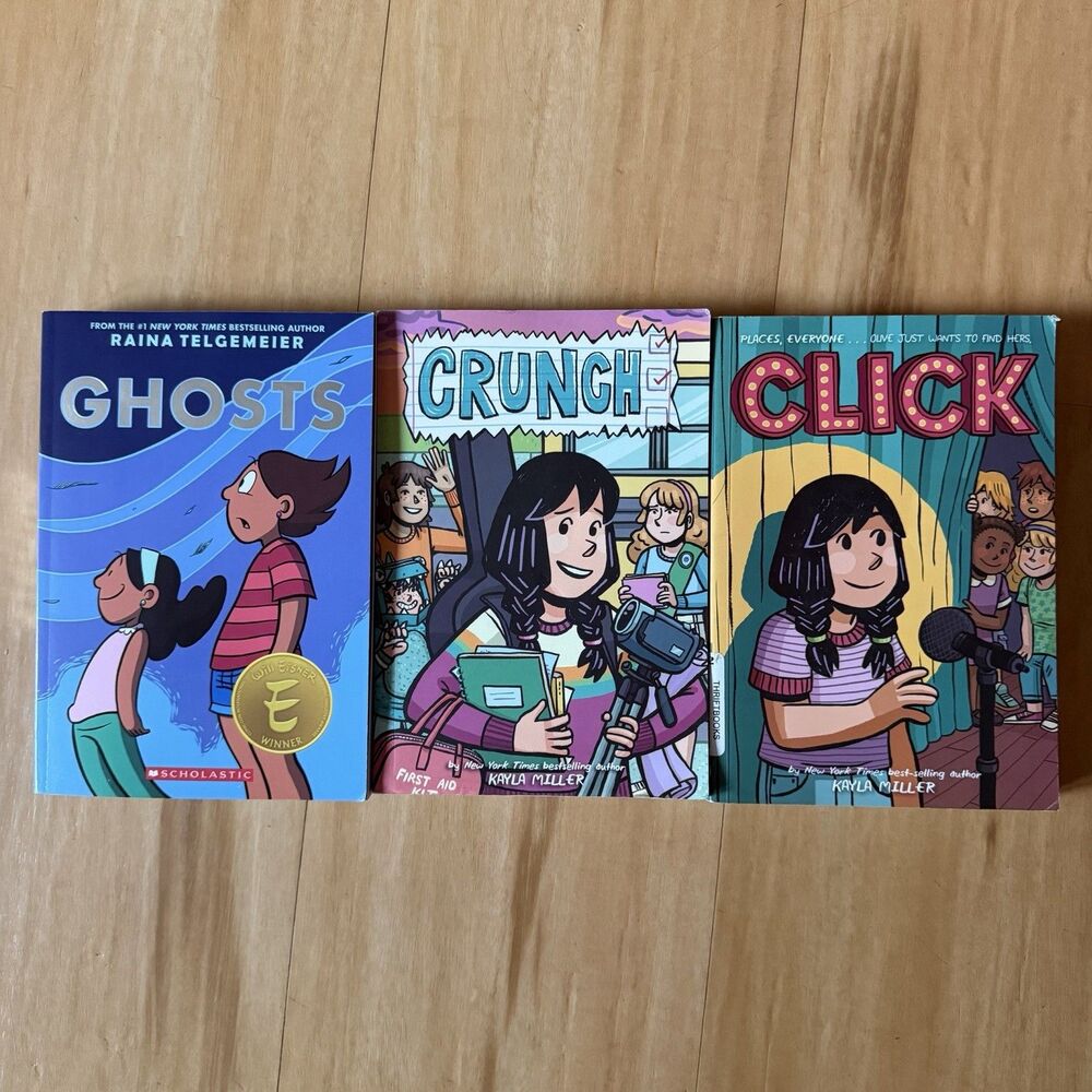 3 Graphic Novels Lot- Ghosts by Raina Telgemeier, Click & Crunch by Kayla Miller